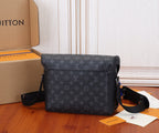Louis Vuitton men's monogram messenger bag with flap and front-side profile