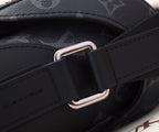 Louis Vuitton strap buckle with metal ring on dark monogram bag