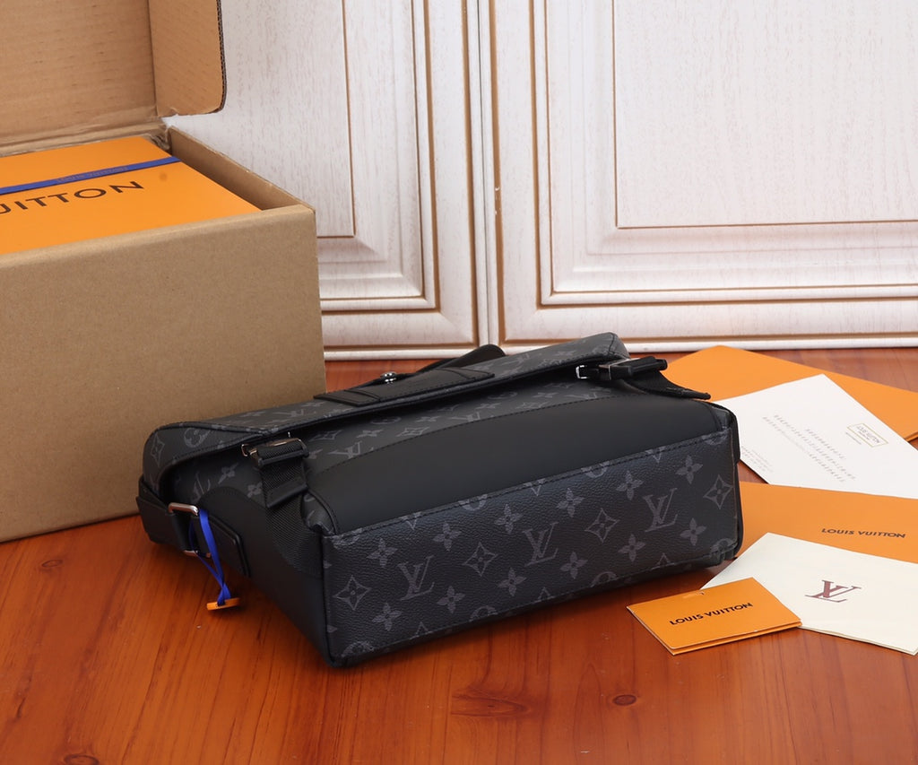 Louis Vuitton men's monogram messenger bag, top flap and side profile view