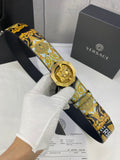 Versace baroque-print belt with gold Medusa buckle and black leather strap