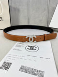 Chanel belt in tan leather with rhinestone CC buckle and punched holes