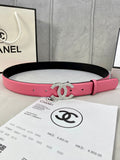 Chanel belt in pink leather with black lining and rhinestone CC buckle