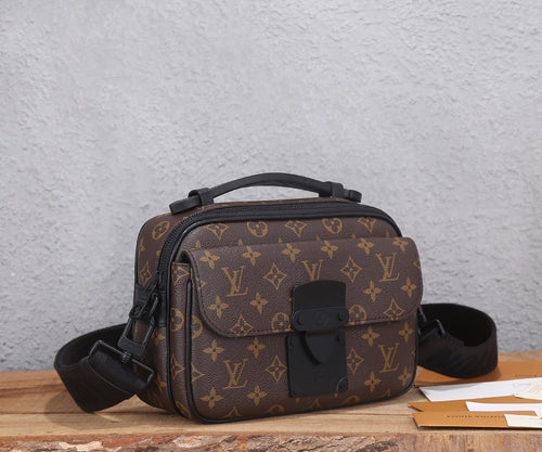 Louis Vuitton monogram crossbody bag with black top handle and front flap