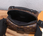 Louis Vuitton monogram crossbody bag open with black interior and zipper edge