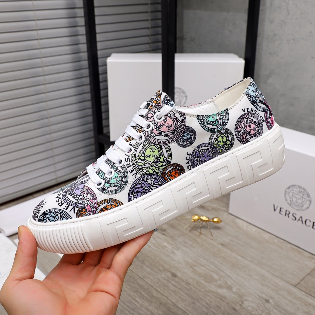 Versace sneakers with multicolor pattern upper and thick white platform-style sole
