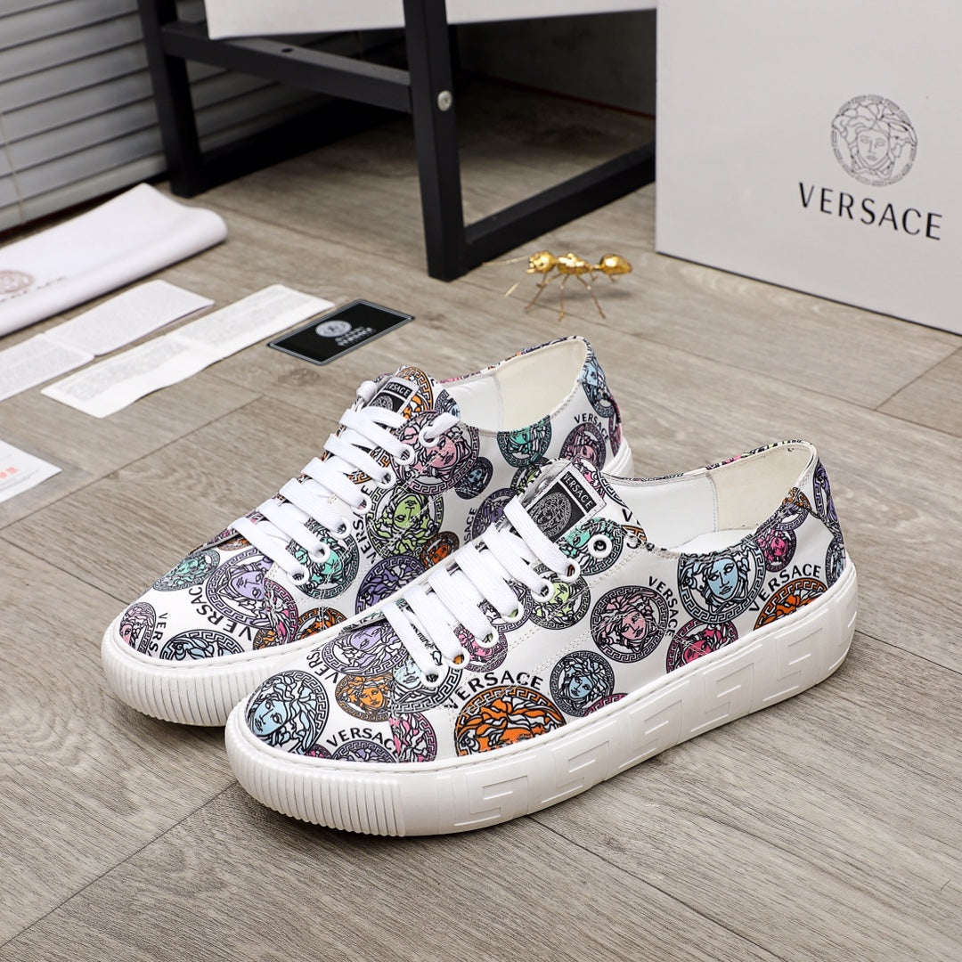 Versace sneakers in white with multicolor logo and character print, white laces