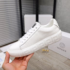 White Versace sneakers with geometric embossed sole, lace-up front