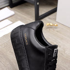 Versace black leather sneaker heel and side, cushioned collar and lace tab