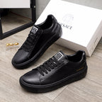 Versace black leather sneakers, lace-up design with side branding detail
