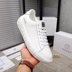 Versace white leather lace-up sneaker with padded collar and textured side sole pattern