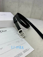 Black leather belt with silver-tone CD buckle