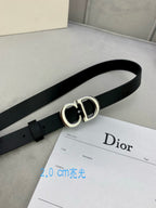 Black leather belt with silver-tone double D buckle