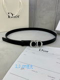 Black leather belt with silver-tone CD buckle