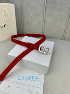 Dior red belt with CD buckle, belt end with eyelets