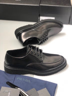 Prada unisex lace-up shoes, black leather, low profile with raised welt edge