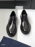 Prada unisex oxford shoes, black leather, lace-up with cushioned sole