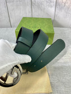 Gucci belt in dark green leather with silver-toned buckle ring