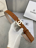 Chanel belt in tan leather with gold-tone interlocking CC buckle and punched holes