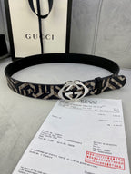 Gucci belt in gift box: navy/beige GG band with goldtone interlocking G buckle