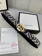 Gucci belt, navy/beige GG strap with goldtone interlocking G buckle