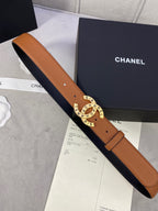 Chanel belt tan-brown leather strap with gold CHANEL buckle and multiple holes