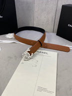 Chanel belt tan-brown leather with adjustable strap and gold-tone CHANEL buckle