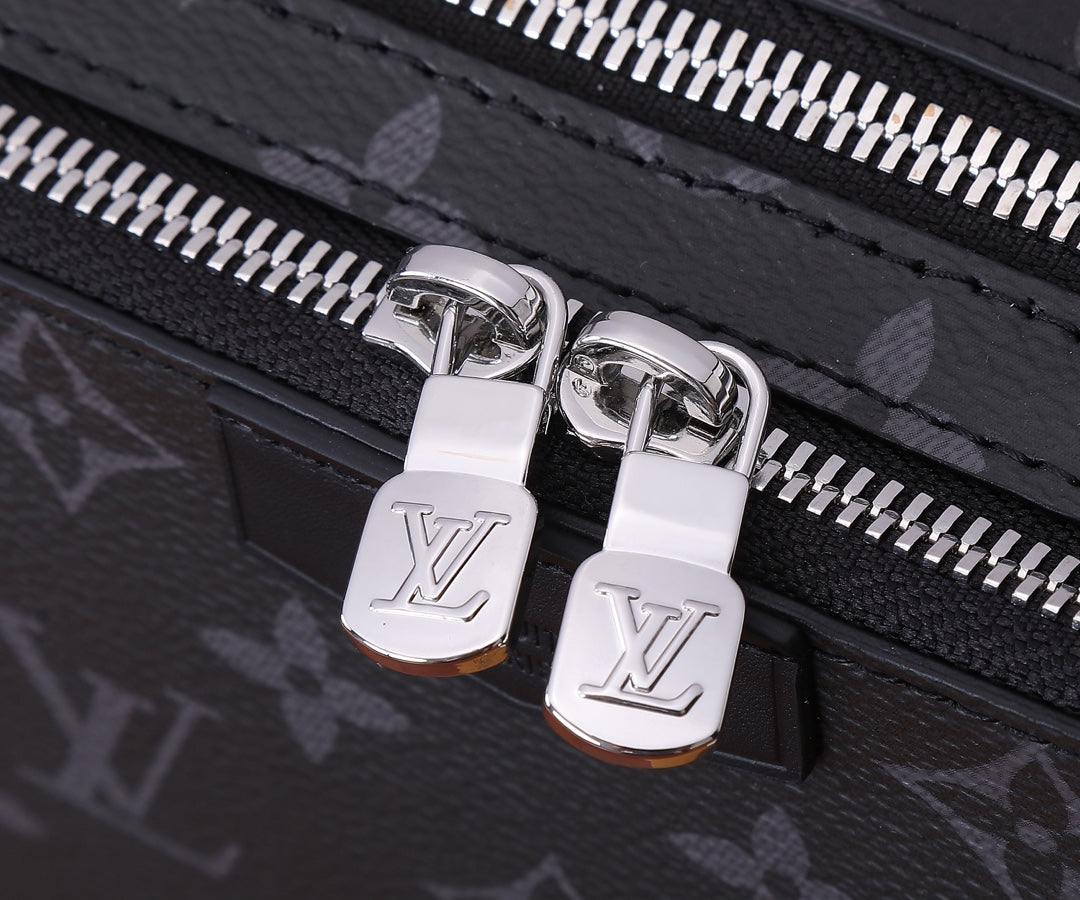 Louis Vuitton bag zipper pulls with engraved logo on dark monogram canvas