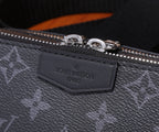 Louis Vuitton bag leather label patch on dark monogram canvas with zip-top