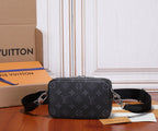 Louis Vuitton crossbody bag in dark monogram canvas with silver-tone hardware and strap