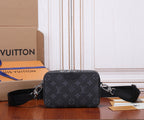 Louis Vuitton crossbody bag in dark monogram canvas with top zip and black strap