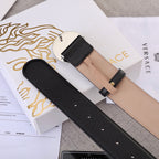 Versace belt set with black and tan straps and metal buckle, hole details