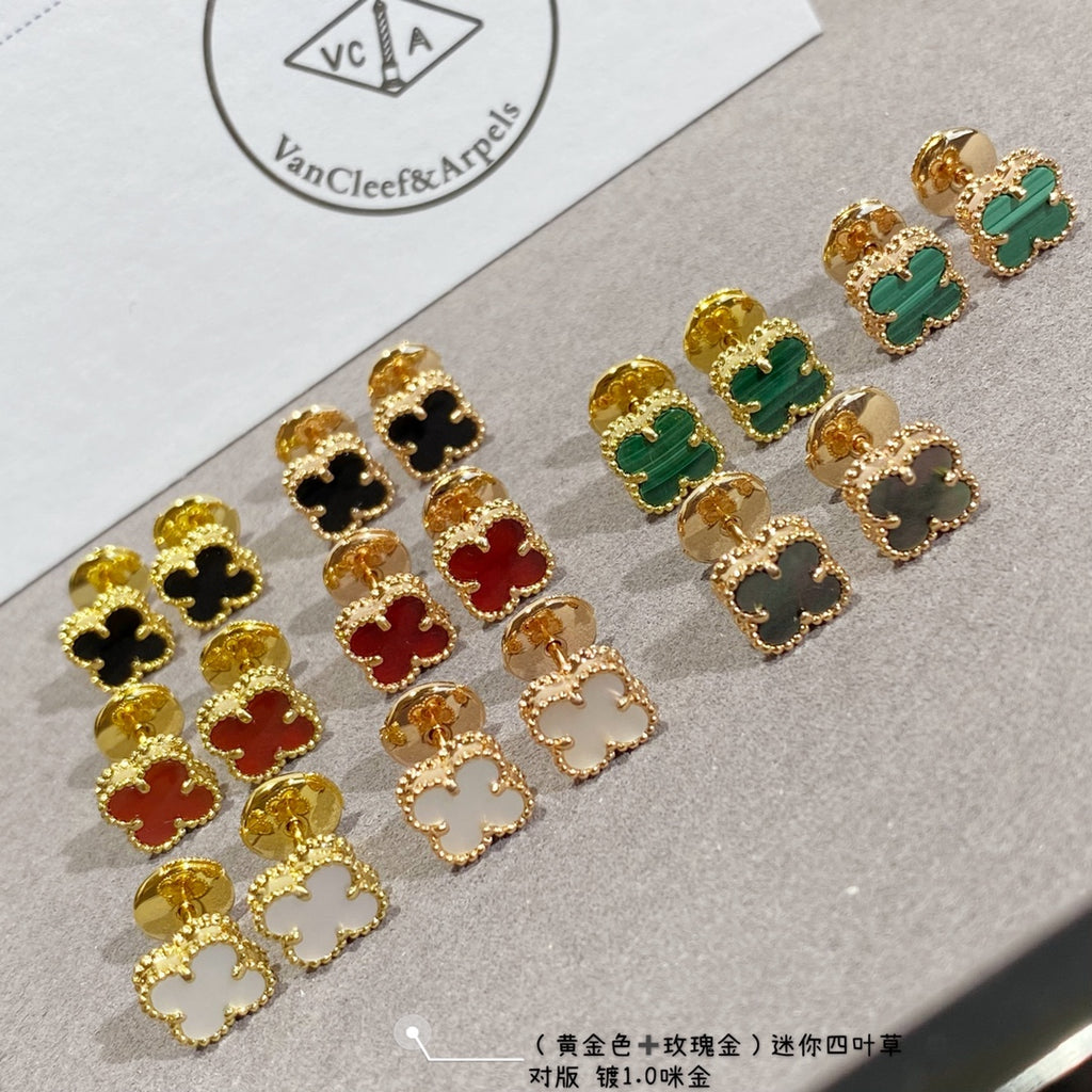 Van Cleef & Arpels clover stud earrings, gold-tone with assorted enamel colors