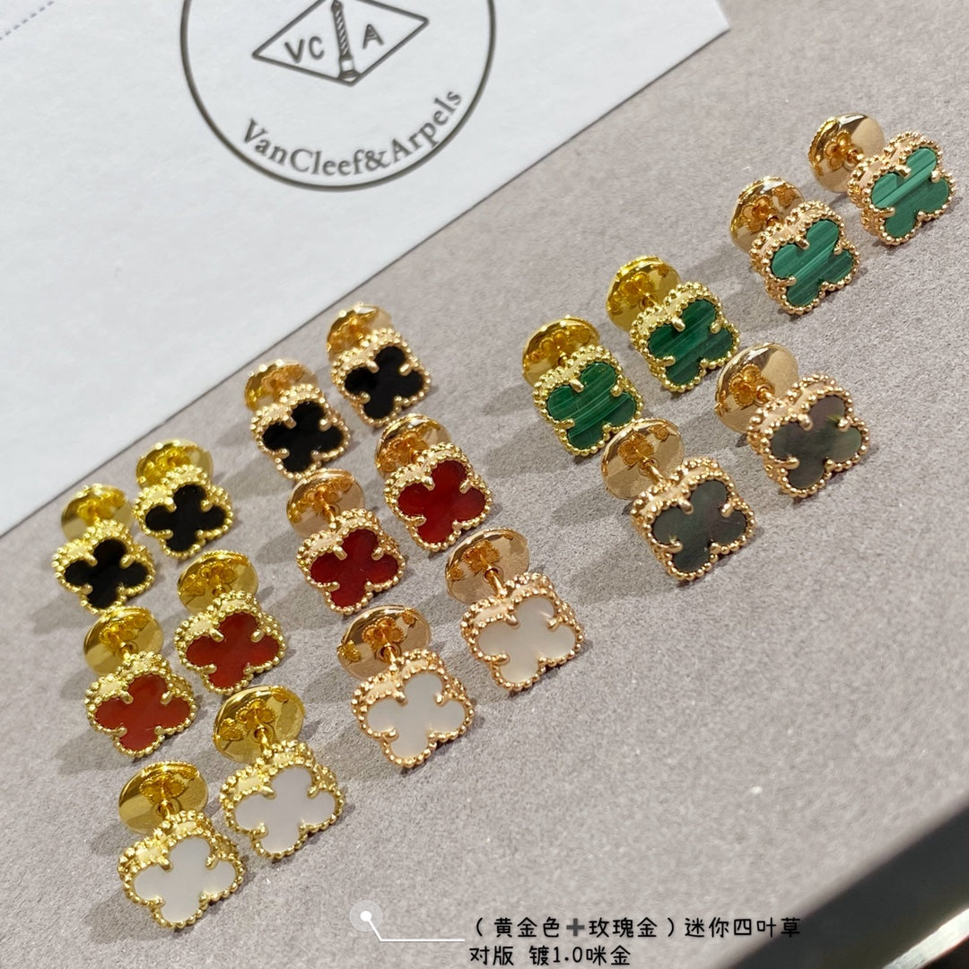 Van Cleef & Arpels clover stud earrings, gold-tone with assorted enamel colors