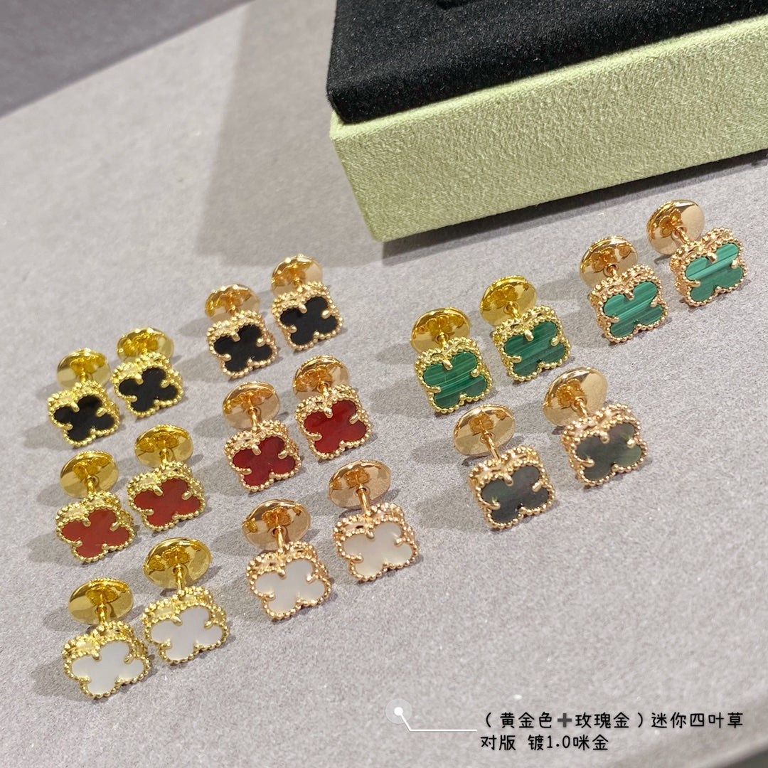 Van Cleef & Arpels clover stud earrings, gold-tone with mixed enamel colors