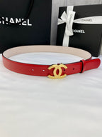 Chanel red leather belt with gold-tone CC buckle