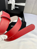 Chanel red leather belt with red lining and silver-tone CC hardware