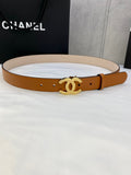Tan leather Chanel belt with gold-tone CC buckle
