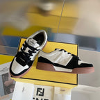 Fendi unisex sneakers in white and black with brown sidewall and lace-up front