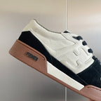 Fendi unisex low-top sneakers, white leather with black side and brown platform sole