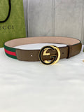 Gucci buckle belt with brown leather and green-red web stripe