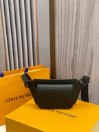 Louis Vuitton crossbody bag in dark pebbled leather with flap and LV emblem