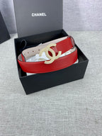 Red leather belt with Double C logo buckle and light-beige underside