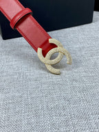 Red leather belt with gold-tone Double C buckle detail