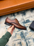 Prada unisex oxford shoe, brown leather lace-up with dark rubber sole
