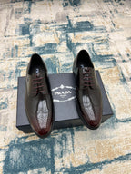 Prada unisex two-tone leather lace-up shoes with glossy finish, on presentation box