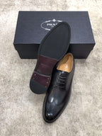 Prada unisex black leather lace-up oxford shoes with extra insole cover