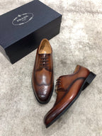 Prada brown leather lace-up brogue shoes with black heel panel