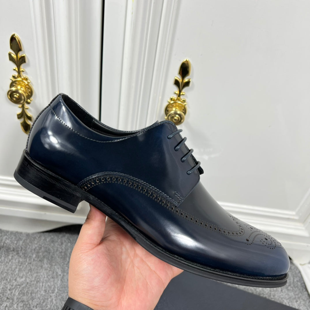 Prada unisex leather lace-up oxford shoes, dark blue, low-profile sole