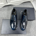 Prada unisex leather lace-up oxford shoes, dark blue with wingtip perforations