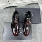Prada unisex leather lace-up dress shoes, burgundy and black, polished finish